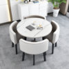 Imitation of a marble table+light gray and white leather chair 4 chairs