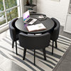 Black round table+black leather chair 4 chair