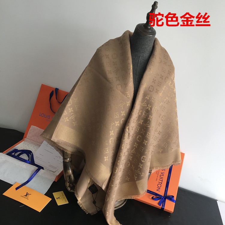 Camel GoldStar of the same style Classic style Denim blue Large square towel Versatile scarf Autumn and winter wool real silk Shawl two-sided Silk scarf female