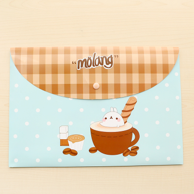 Cute Rabbit Tea CupKorean version student lovely A4 test paper file pocket fresh Broken flower folder Button data bag Office Supplies