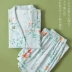 Bộ đồ ngủ nữ dài tay mùa xuân và mùa thu, cotton phiên bản phục vụ tại nhà của Hàn Quốc, cotton lụa cỡ lớn, quần áo lụa mô phỏng điều hòa không khí, thư giãn - Cha mẹ và con Cha mẹ và con