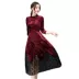 Plus size phụ nữ 2020 mùa thu mới ren xếp ly cổ điển váy nhung dài tay váy chữ a mỏng mảnh mai - A-Line Váy A-Line Váy
