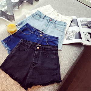 Mùa hè phụ nữ mới của Hàn Quốc thời trang tóc denim quần short eo cao là mỏng hoang dã quần chân rộng sinh viên quần nóng thủy triều