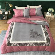 British nhung đơn giản chà nhám bốn mảnh màu phù hợp với biên giới in chăn bao gồm 1,8m ấm mô hình phòng ngủ