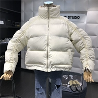 Mùa đông 2018 mới thời trang dây kéo dây kéo dài tay áo cotton ấm áp hai bên mặc áo khoác kẻ sọc dịch vụ bánh mì áo khoác đại hàn nữ