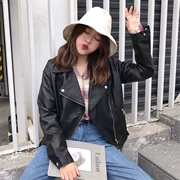 Phiên bản Hàn Quốc bf gió Slim mỏng xe máy da ngắn mùa thu nữ sinh mới áo khoác dài tay áo khoác