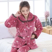 Đồ ngủ nữ mùa đông cá tính thời trang thủy triều cộng với cotton mùa đông nữ dày ba lớp cộng với nhung san hô nhung đồ ngủ đơn mảnh - Pyjama