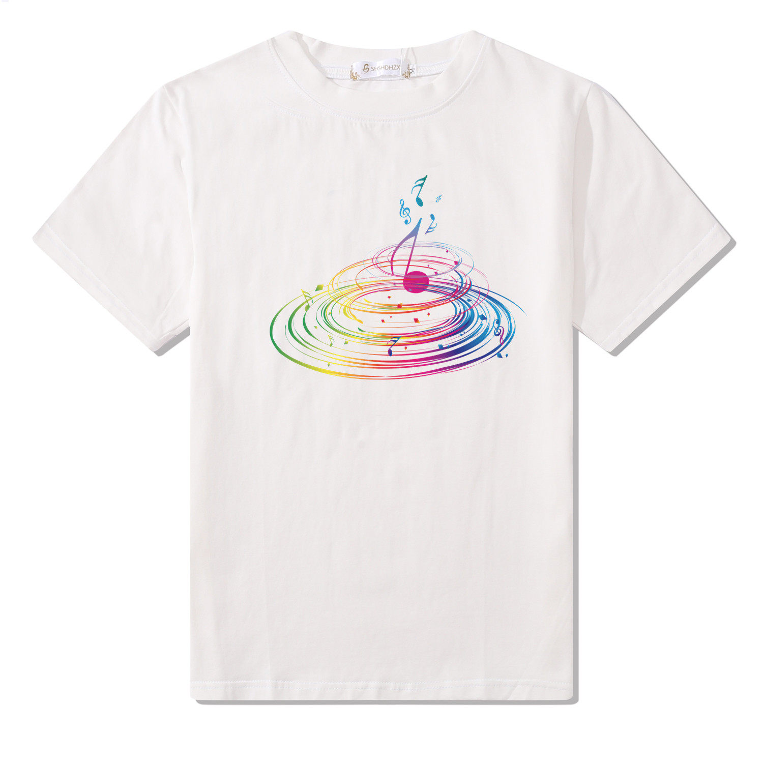 爆款音符印花设计图案圆领白色百搭t恤上衣