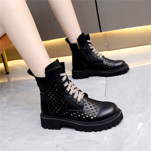 Martens, ботинки, летние тонкие короткие сапоги, дышащая обувь на платформе, коллекция 2022, из натуральной кожи, большой размер