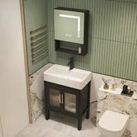 Маленькая квартира Утолщенная космическая алюминиевая балкон для ванной комнаты Комбинированный костюм интегрированный керамический бассейн ретро -ремень Смарт Зеркальный шкаф