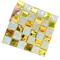 Глянцевый кварц, золотая самоклеющаяся мозаика на стену, европейский стиль, 5 см, зеркальный эффект