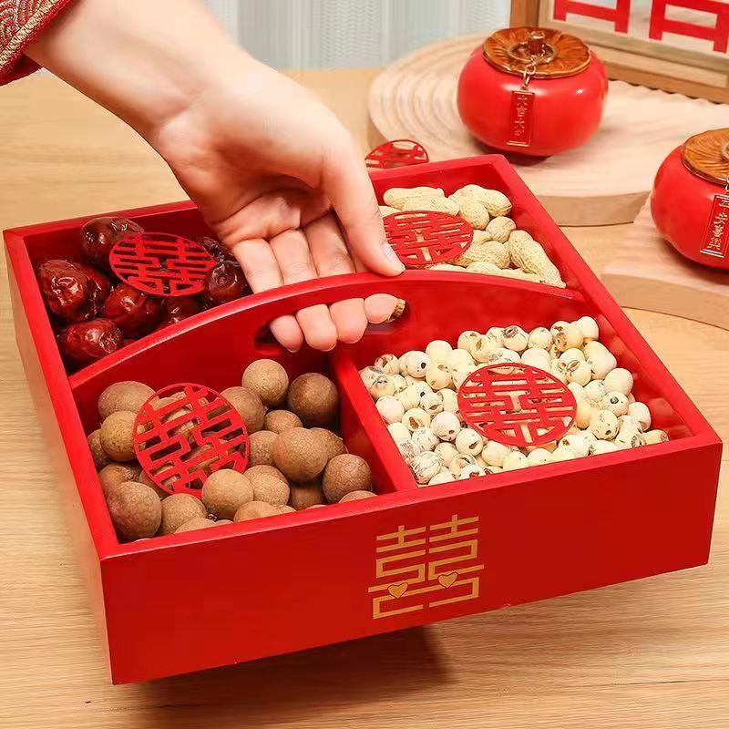 中式干果盒客厅X店零食坚果收纳盒新年糖果瓜子盒早生贵子干果盘