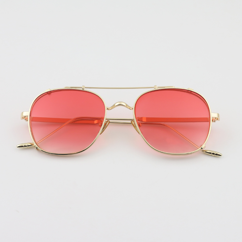 Gold Frame With Gradual Red FilmKris Same Sun glasses male Metal Retro myopia Sunglasses female tide Street shot Polarized light Clip double-deck Internet celebrity