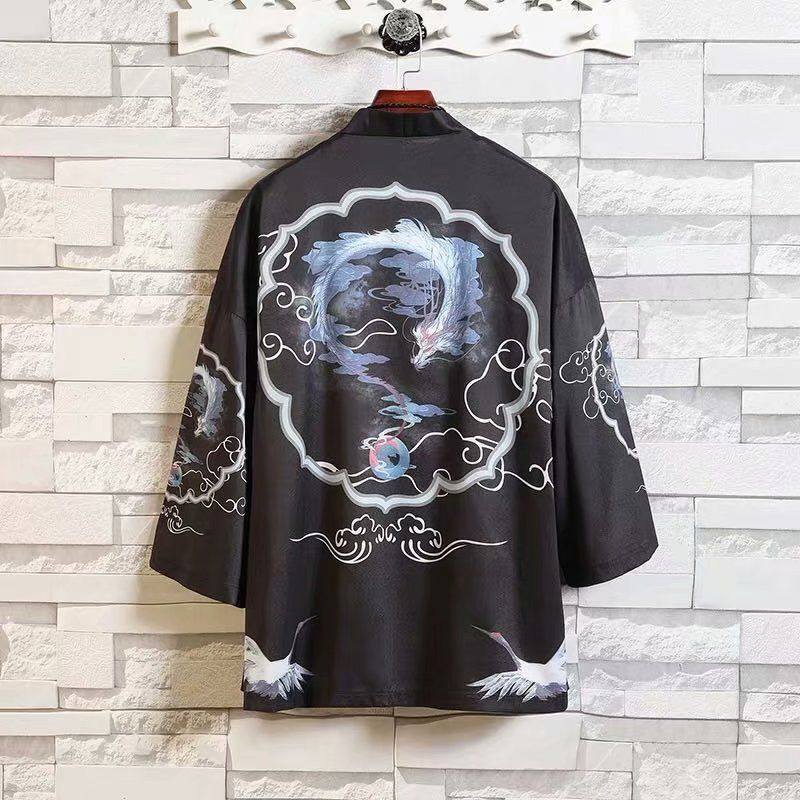Yunlong Taoist Robe Bluemen's wear improvement Hanfu Chinese style summer Thin Tang costume Chaopai Short sleeve Taoist Robe Cape Xianqi Retro Sunscreen