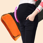 Phụ nữ mang thai quần mùa thu đông mặc quần legging đen và trắng cho bà bầu mùa đông chín điểm nâng chân quần ngoài mặc cộng với nhung dày