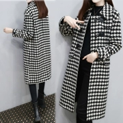 Áo khoác len nữ mùa thu đông 2018 mới dành cho nữ phiên bản Hàn Quốc có khóa sừng dài phần áo len dài houndstooth - Trung bình và dài Coat