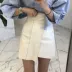 Dongdaemun, Hàn Quốc 2018 Mùa thu Retro Tính khí không đều đặn Vòng eo cao A-line Trượt hông Váy ngắn nửa dài Váy nữ - Váy Váy