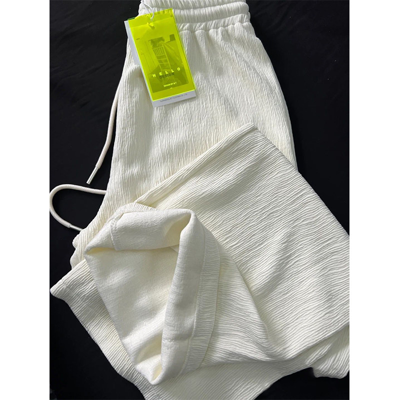 高腰垂感薄款白色冰丝阔腿裤女2022夏季新款小个子宽松休闲直筒裤