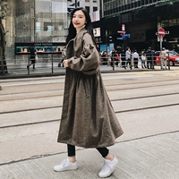 2018 mùa thu phụ nữ Hàn Quốc ulzzang thời trang áo khoác nữ là mỏng kích thước lớn đèn lồng tay áo trên đầu gối áo dài áo khoác nữ dáng ngắn