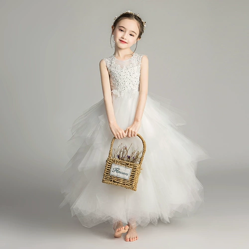 Детский наряд маленькой принцессы без рукавов, свадебное платье, длинное пианино, наряд для музыкальных выступлений, подарок на день рождения, средней длины