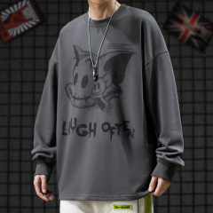 潮街區秋新款ins潮牌暗黑系卡通印花圓領衛衣男嘻哈寬鬆情侶上衣
