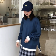 Áo dài nữ 2018 phiên bản Hàn Quốc mới xòe hoang dã khâu giả hai mảnh áo len dài tay không đều mùa thu thủy triều