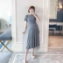 Quần bà bầu 2019 hè mới thời trang thủy triều cotton cotton ngắn tay khâu lưới váy hè - Áo thai sản áo khoác bầu Áo thai sản