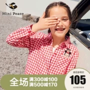 Minipeace Taiping Bird Children mặc Loose Pine Thêu Patch Màu đỏ và trắng Kẻ sọc dài tay áo Anh gió - Áo sơ mi