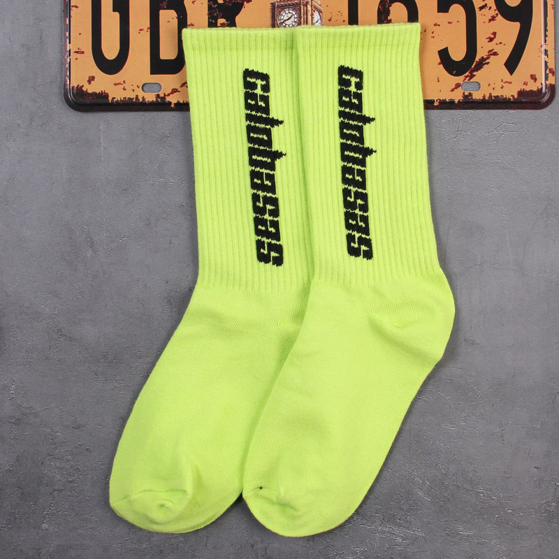 Silvery GreenCALABASSA english Kanye yeezy orange Socks men and women Middle cylinder High street fluorescence Fashionable socks Basketball Sports socks