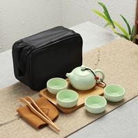 Горшок с 4 чашками (поднос для чая с туристической сумкой) голубой