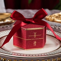 Золотая гексагональная коробка+винная красная лента