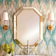 Ánh sáng sang trọng gương treo tường vanity gương phòng ngủ trang điểm vàng gương lớn lối vào phong cách châu Âu gương phòng tắm phòng tắm gương - Gương