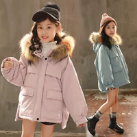 Áo khoác bé gái mùa đông 2019 phiên bản Hàn Quốc mới của chàng trai lớn mặc váy ngắn cô gái nước ngoài ga xuống áo khoác - Bông áo phao lót lông cho bé