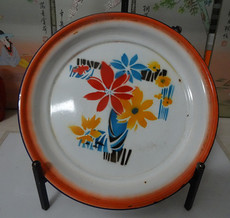 Стакан 老搪瓷盘上世纪文革花卉盘赏盘杯子托盘民俗怀旧道具摆件按图发货