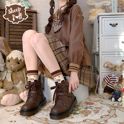 taobao agent Martens, genuine demi-season fleece boots, with little bears