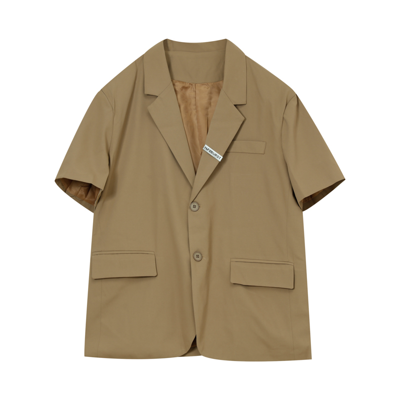 Khaki (Suit)cuibuju / 21ss Korean version large outline Short sleeve man 's suit suit male Metal decorate Ruffian handsome Danxi loose coat tide
