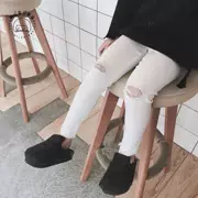 Trẻ em Hàn Quốc quần áo 2018 mùa xuân mới cô gái đầu gối lỗ mỏng chân quần trẻ em chữ eo quần âu