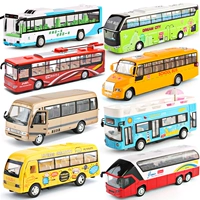 Металлический двухэтажный автобус, общественная модель автомобиля, фигурка, транспорт, игрушка, машина со светомузыкой