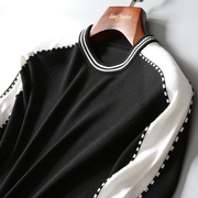 Ý thể thao giản dị dày Merino đầy đủ len nam màu sắc tương phản vòng cổ áo len áo len DAZ450