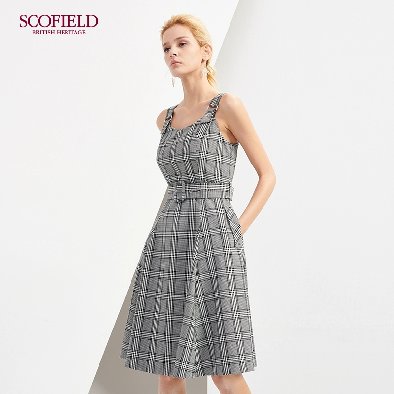 SCOFIELD dành cho phụ nữ mới của phụ nữ kẻ sọc Sling Dress dài giữa eo - Sản phẩm HOT