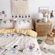 [Tư thế nhà] phim hoạt hình twill bông Snoopy dog ​​cotton 3 bốn mảnh SN đôi 1,5m tờ - Bộ đồ giường bốn mảnh