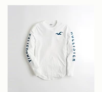 Hollister nam mới mùa thu và mùa đông mòng biển cổ tròn áo thun dài tay HCO cotton áo sơ mi nam đơn giản - Áo phông ngắn áo thun nam gucci