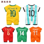 Quần áo trẻ em mùa hè jumpsuit 0-3-6 tháng bé bé world cup quần áo bóng đá 1 cotton sơ sinh romper