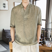 Trung quốc phong cách Tang phù hợp với Trung Quốc của nam giới giả cotton và linen áo sơ mi linen ngắn tay mùa hè thanh niên giản dị Trung Quốc quần áo áo sơ mi