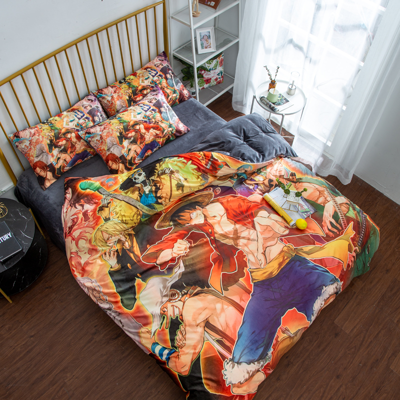 Pirate King 3Cartoon comic Naruto sheet Four piece suit Yu Zhibo Weasel Quilt cover sheet dormitory Three piece set thickening keep warm