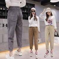 Mùa thu đông 2018 mới dày, quần rộng, quần nhung kẻ rộng, quần chín nữ phiên bản Hàn Quốc của quần lọt khe quần carot quần jean nữ lưng cao