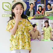 Hàn Quốc nhập khẩu áo sơ mi nữ mùa hè nước ngoài lỏng phần mỏng Phiên bản Hàn Quốc của trẻ em lớn bánh trẻ em áo sơ mi ngắn tay B106 - Áo sơ mi