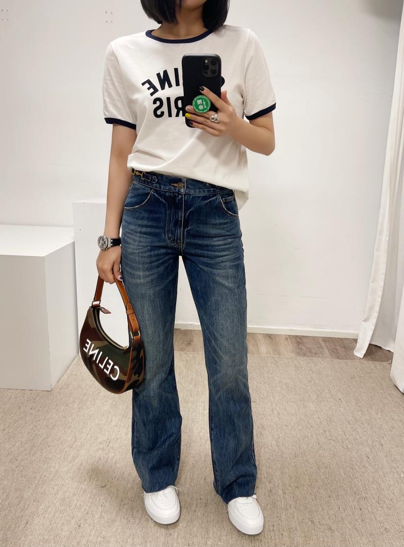 BlueDeJaVu New Arc de Triomphe Waist decorations Tannin Real wear classic chain washing Microla Nine points Jeans 21713