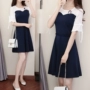 Kích thước lớn ngắn tay váy nữ mùa hè 2018 mới của Hàn Quốc phiên bản khâu voan ren váy eo mỏng Một từ váy váy sát nách chữ a