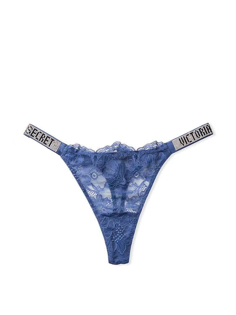 56M4 Quiet Blue Pure LaceAll love drill pants rhinestone sexy T-back Victoria's Secret Broken drill Letter drill T-back Yang Mi Same